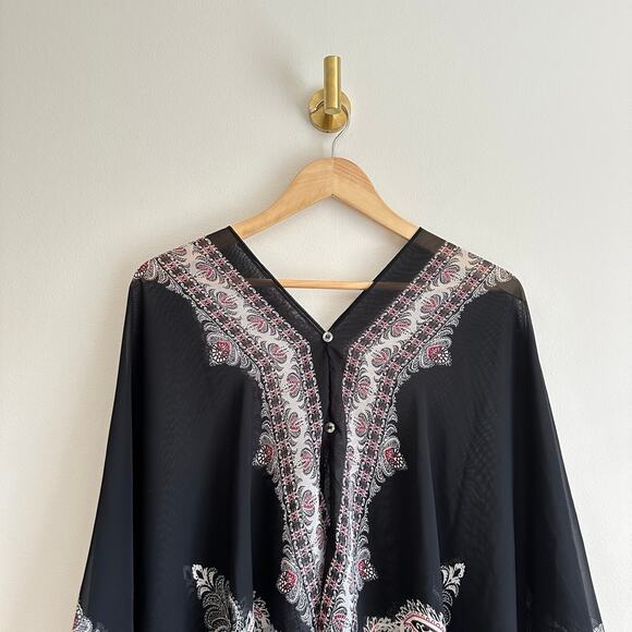 J. Jill Two-Way Button Front Lightweight Patterned Poncho Sweater Black OS - Picture 2 of 6